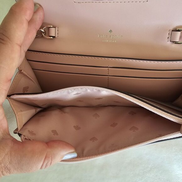 Kate Spade Pink Saffiano Leather Wallet Wristlet with Short Gold Chain Handle - Picture 6 of 9